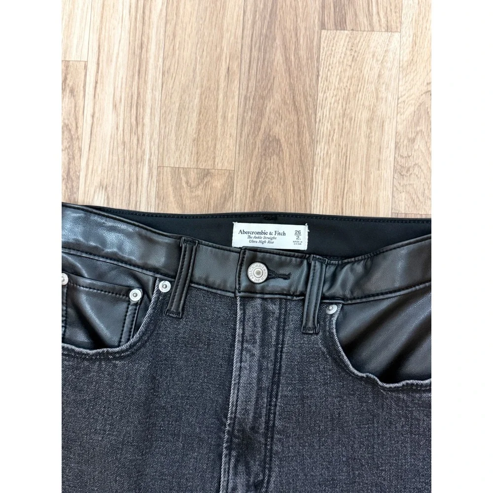 Abercrombie & Fitch Ankle Straight Ultra High Rise Faux Leather Mixed Jeans